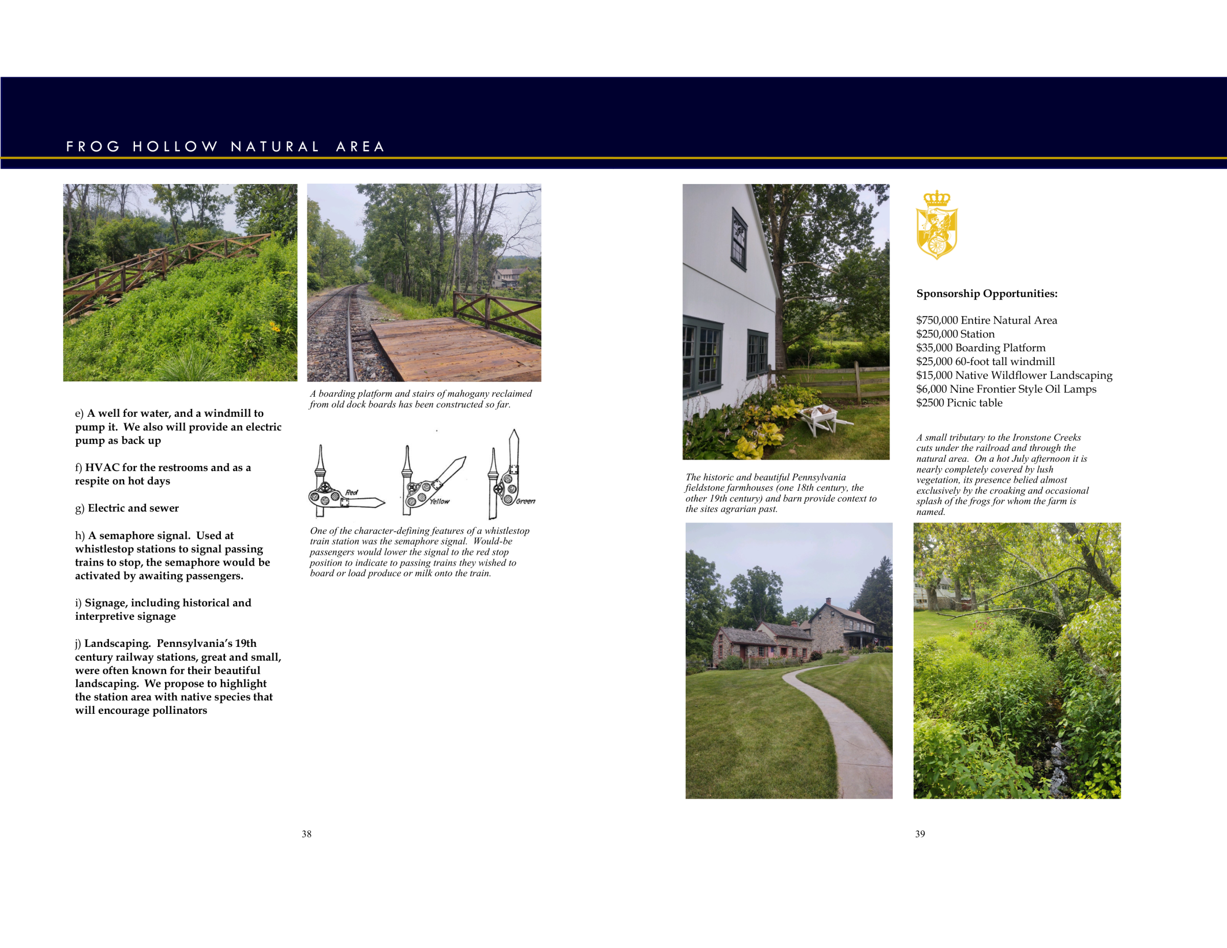 Brochure for Frog Hollow Natural Area showing nature photos and sponsorship details.