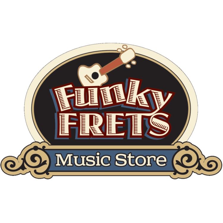 Logo with 'Funky Frets Music Store' and a guitar graphic
