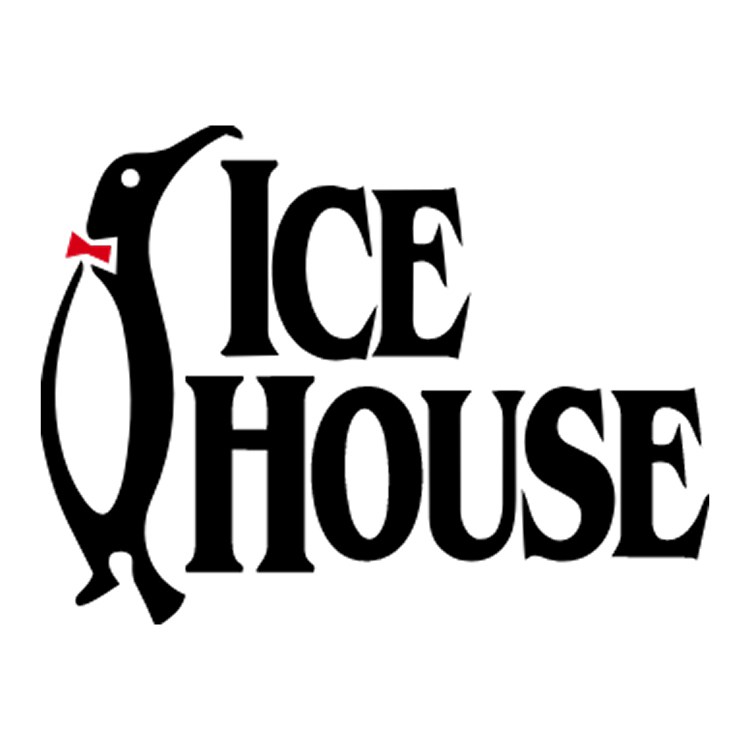 Penguin with red bow tie next to 'Ice House' text.